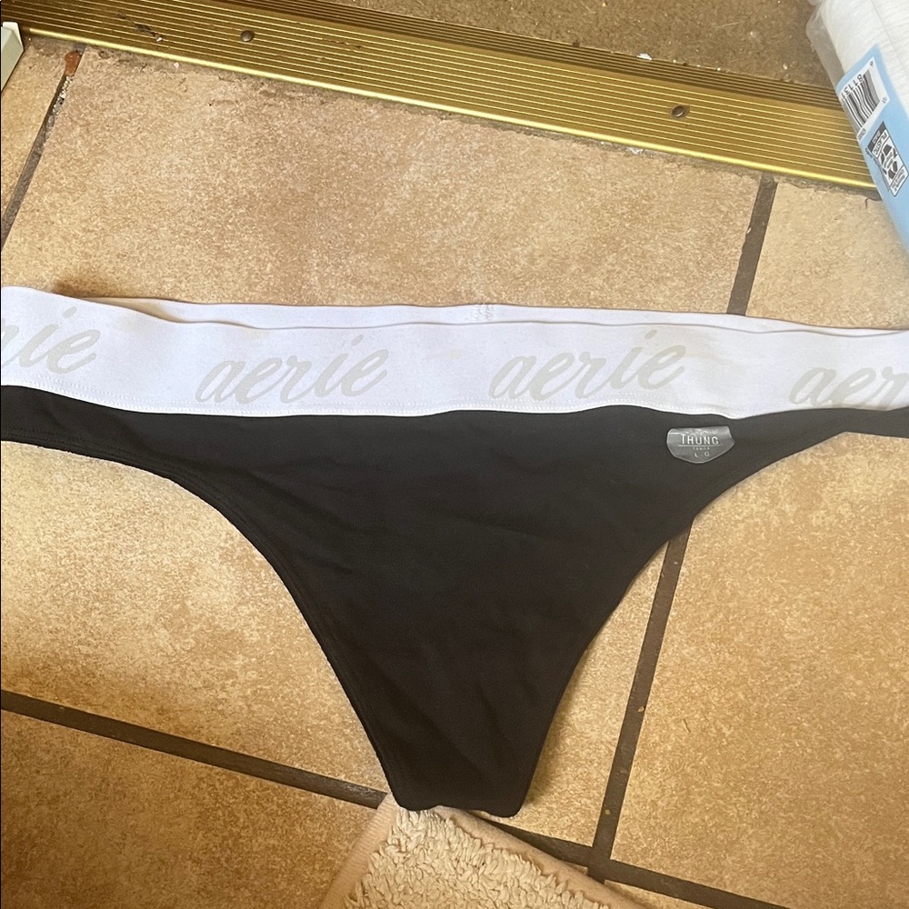 Aerie Black Bikini Bottom with White Band